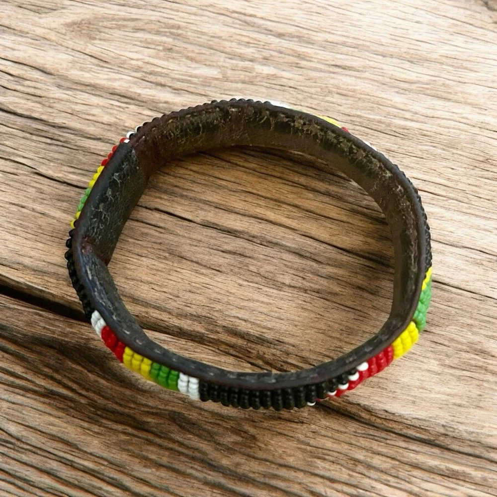 Handcrafted Native American Bracelet Red White Green